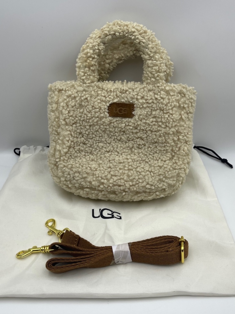 UGG Gina mini tote bag sherpa in cream handbag crossbody w/dust bag